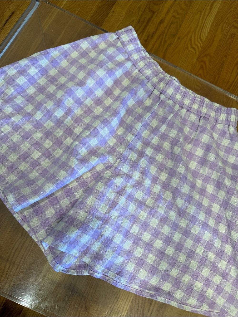 Zara Lavender Gingham Elastic Waist Linen Short